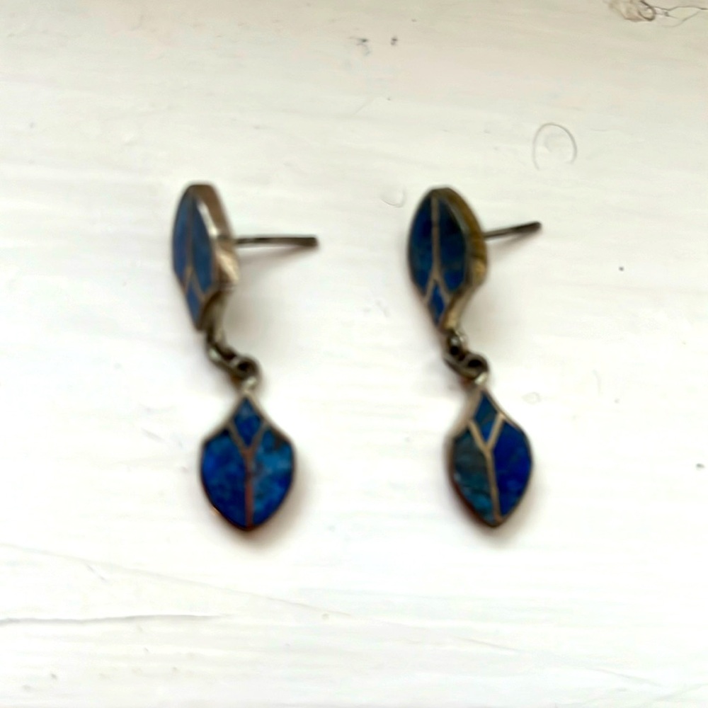 LAPIS INLAY STERLING EARRINGS VINTAGE